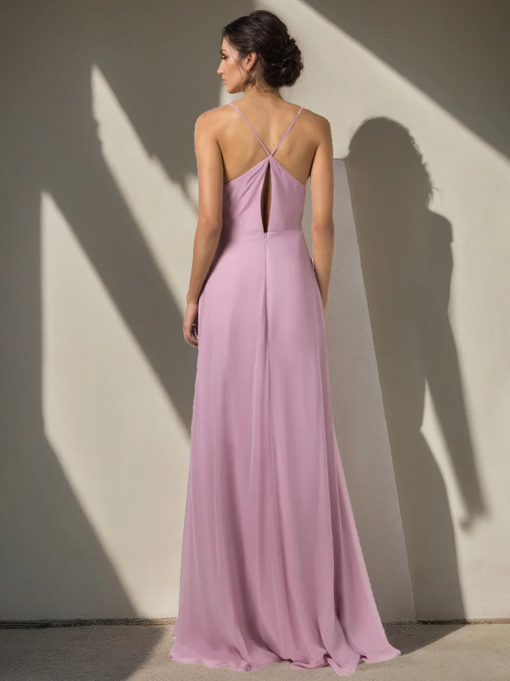 A-Line/Princess Spaghetti Straps Sleeveless Floor-Length Bridesmaid Dresses with Split Side - Image 2