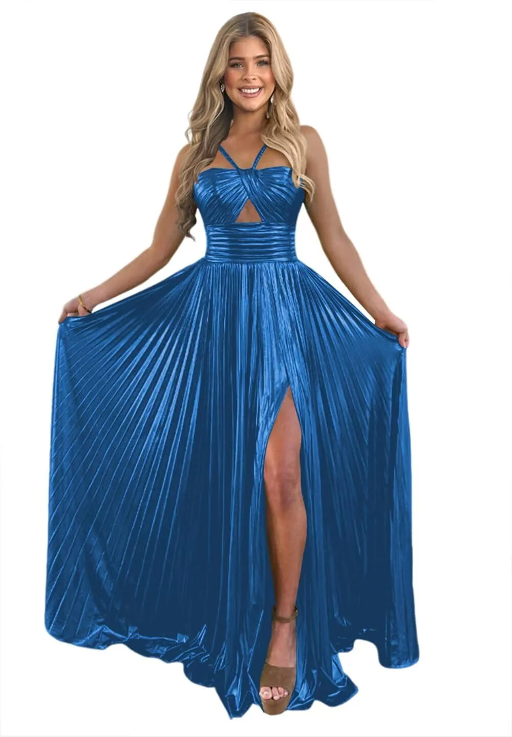 A-Line/Princess Spaghetti Straps Sleeveless Floor-length Long Formal Evening Dresses with Split Side - Image 11