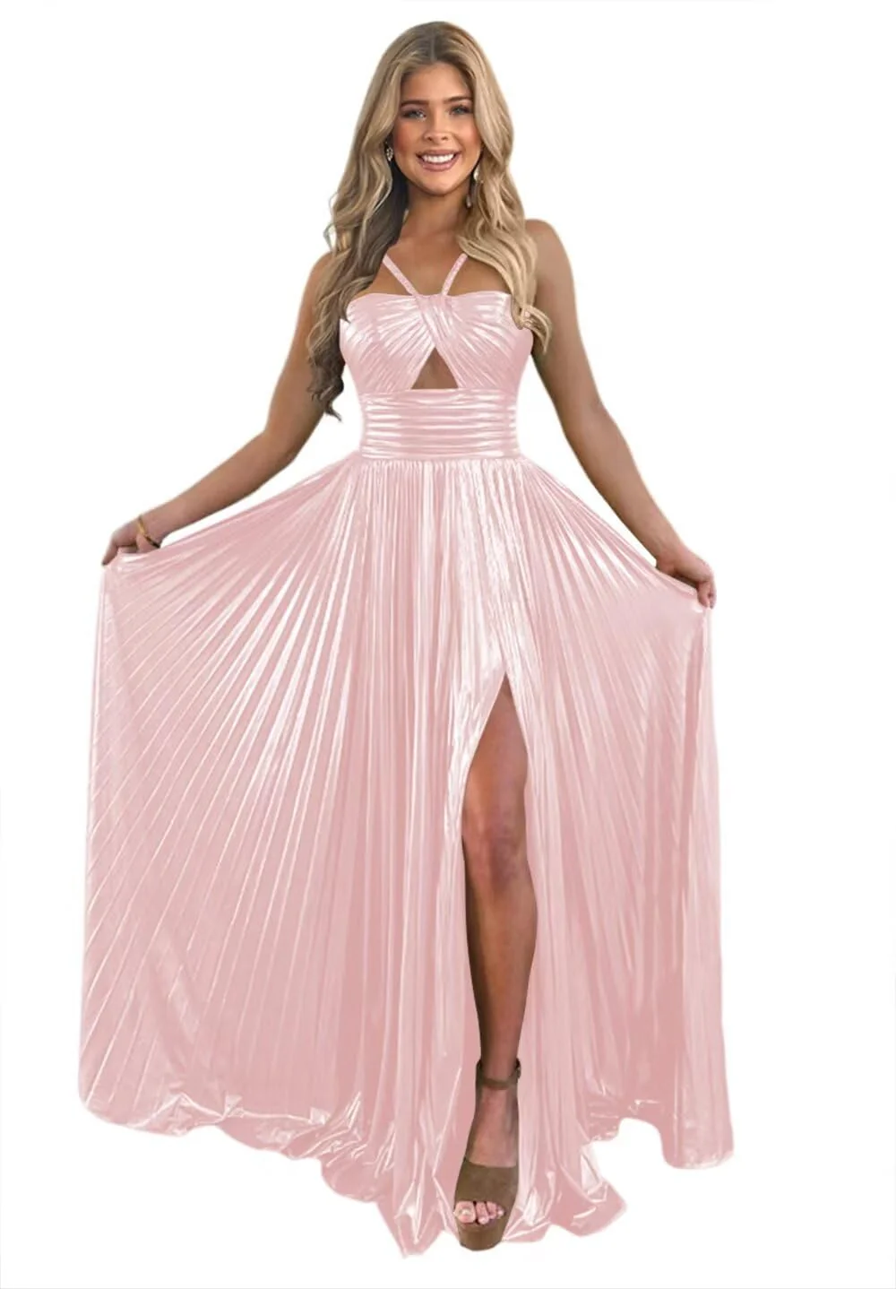A-Line/Princess Spaghetti Straps Sleeveless Floor-length Long Formal Evening Dresses with Split Side - Image 12