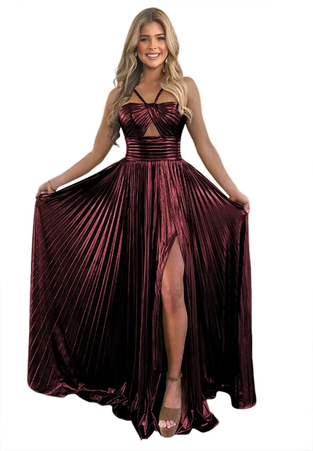 A-Line/Princess Spaghetti Straps Sleeveless Floor-length Long Formal Evening Dresses with Split Side - Image 13