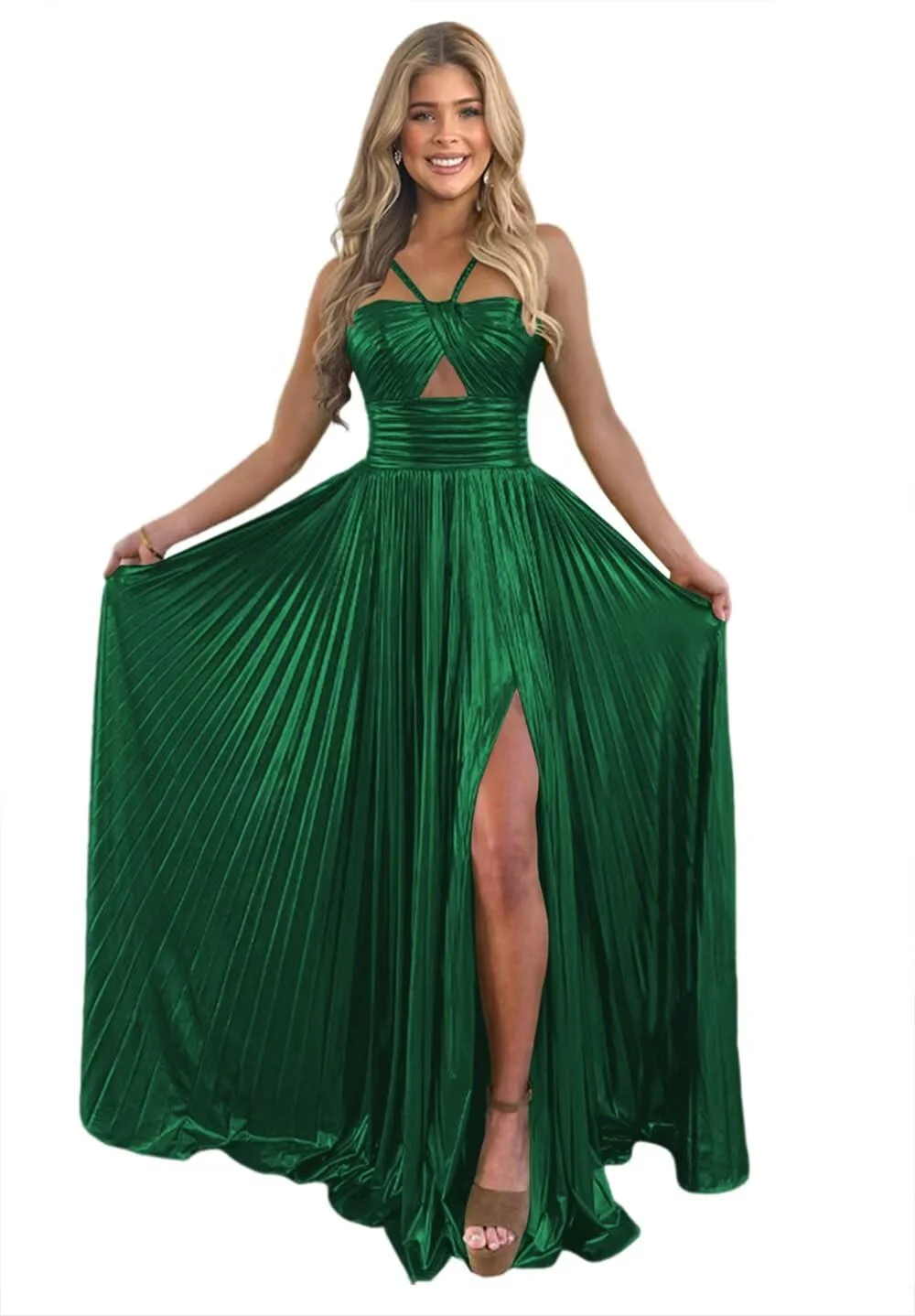 A-Line/Princess Spaghetti Straps Sleeveless Floor-length Long Formal Evening Dresses with Split Side - Image 17