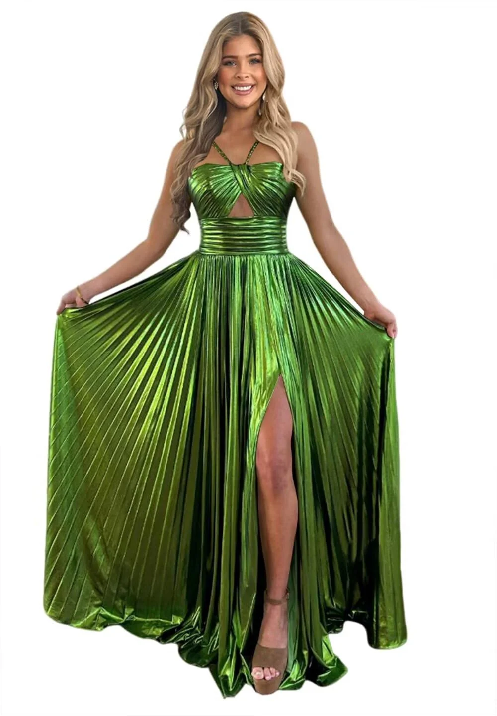 A-Line/Princess Spaghetti Straps Sleeveless Floor-length Long Formal Evening Dresses with Split Side - Image 18
