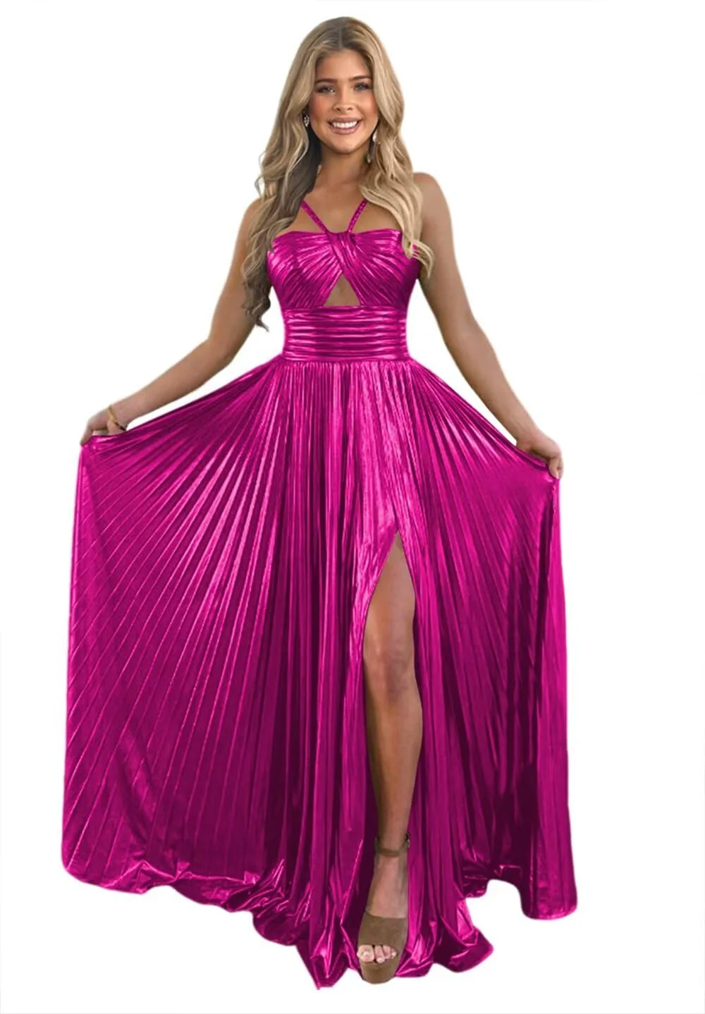 A-Line/Princess Spaghetti Straps Sleeveless Floor-length Long Formal Evening Dresses with Split Side - Image 19