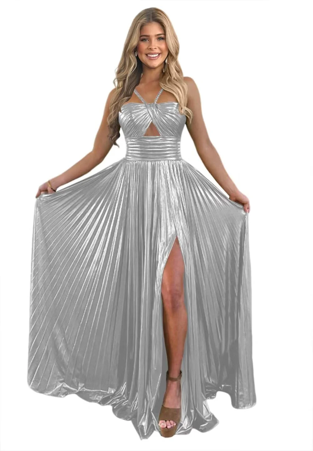 A-Line/Princess Spaghetti Straps Sleeveless Floor-length Long Formal Evening Dresses with Split Side - Image 27