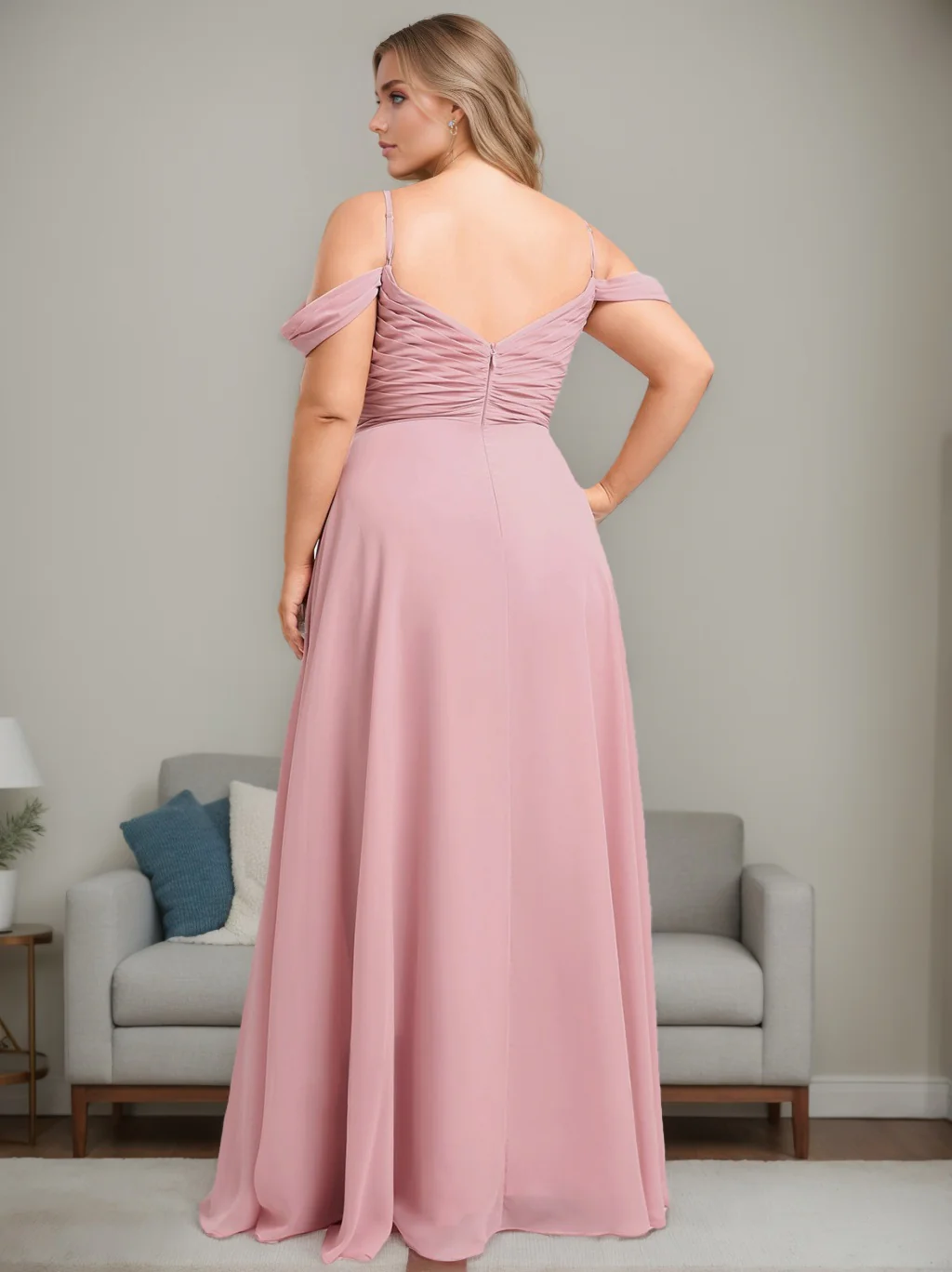 A-Line/Princess Spaghetti Straps Sleeveless Floor-Length Plus Size Long Bridesmaid Dresses with Ruffles - Image 2