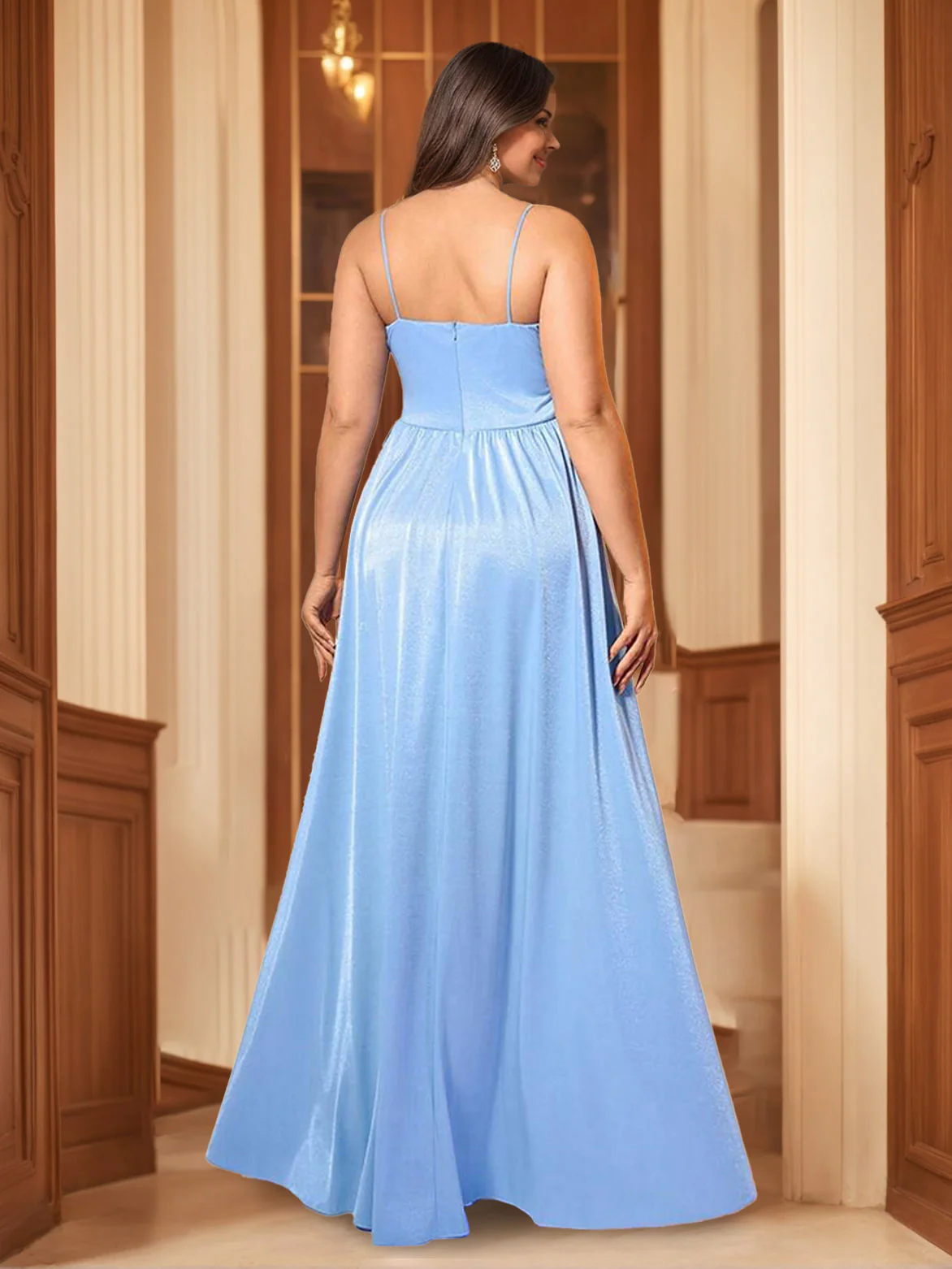 A-Line/Princess Spaghetti Straps Sleeveless Floor-Length Plus Size Prom Dresses With Ruffles - Image 2