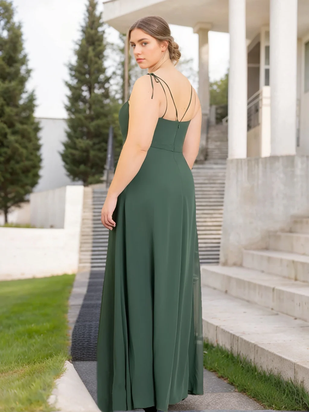 A-Line/Princess Spaghetti Straps Sleeveless Floor-Length Unique Plus Size Bridesmaid Dresses with Split Side - Image 2