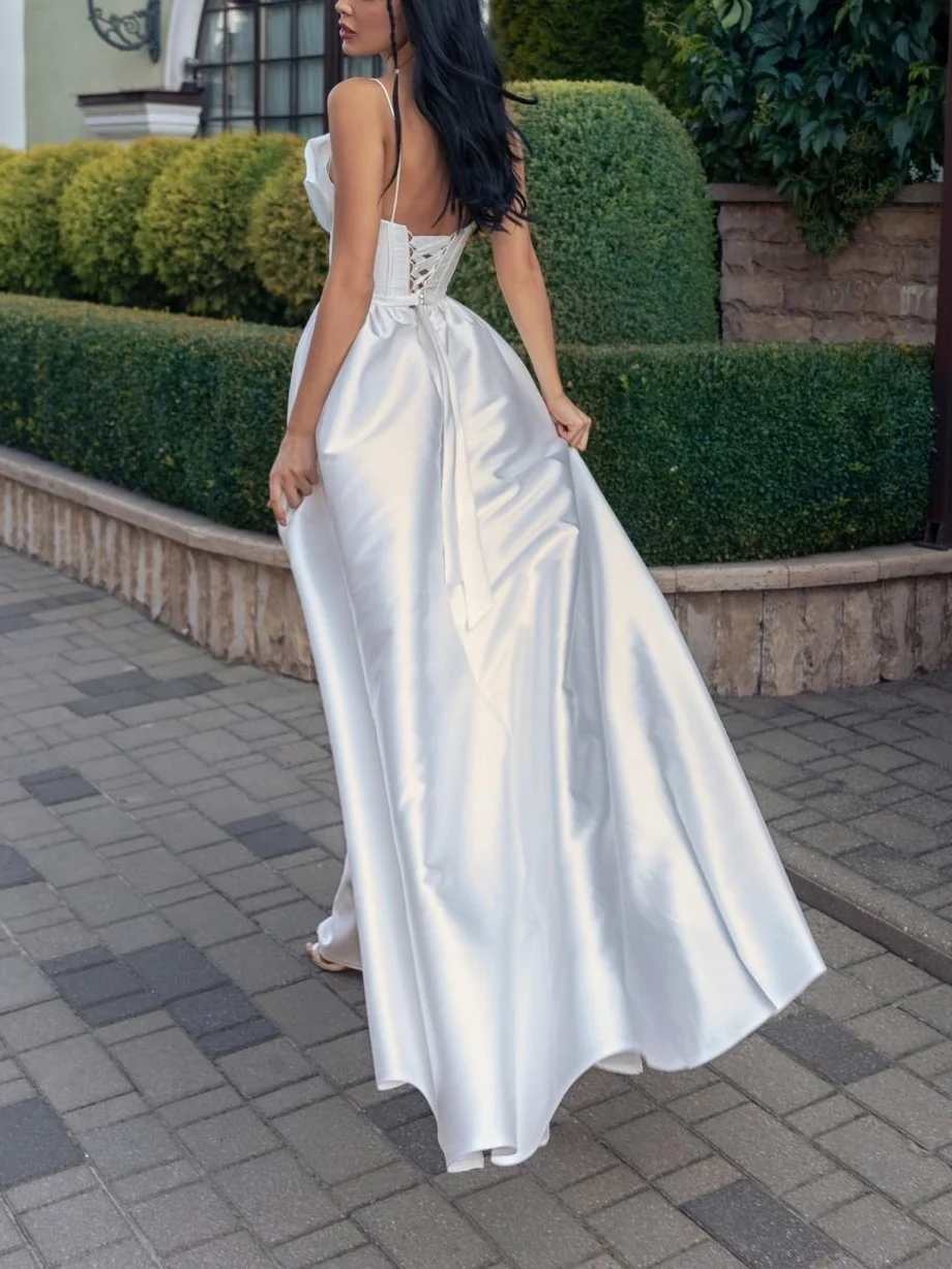 A-Line/Princess Spaghetti Straps sleeveless Floor-Length Wedding Dress with Bowknot - Image 4