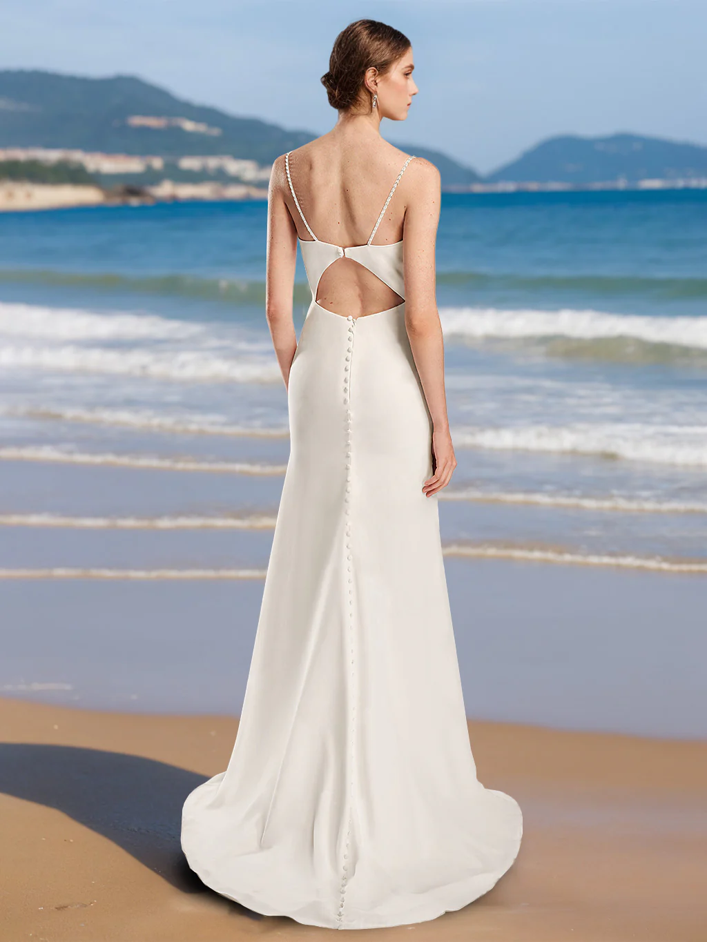 A-Line/Princess Spaghetti Straps Sleeveless Floor-Length Wedding Dress with Split Side - Image 2