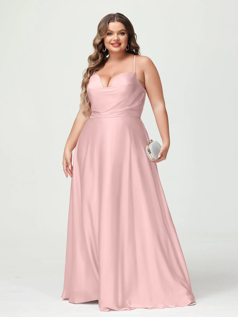 A-Line/Princess Spaghetti Straps Sleeveless Plus Size Bridesmaid Dresses - Image 24