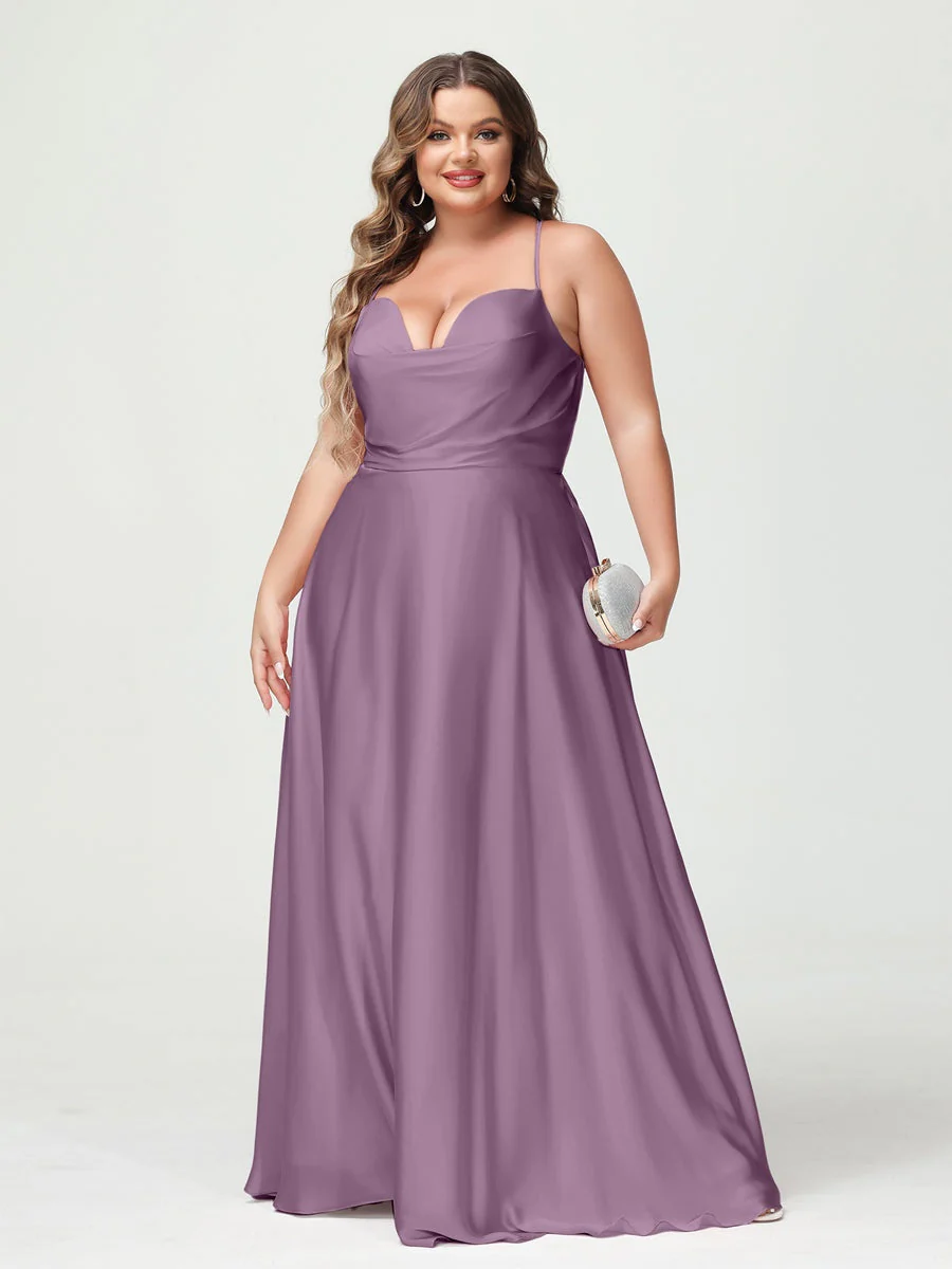 A-Line/Princess Spaghetti Straps Sleeveless Plus Size Bridesmaid Dresses - Image 30
