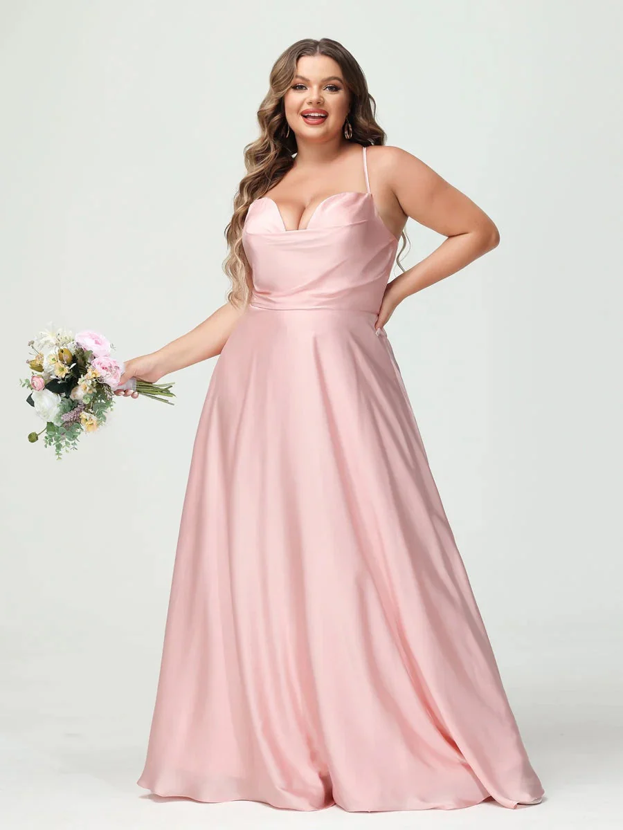 A-Line/Princess Spaghetti Straps Sleeveless Plus Size Bridesmaid Dresses - Image 4