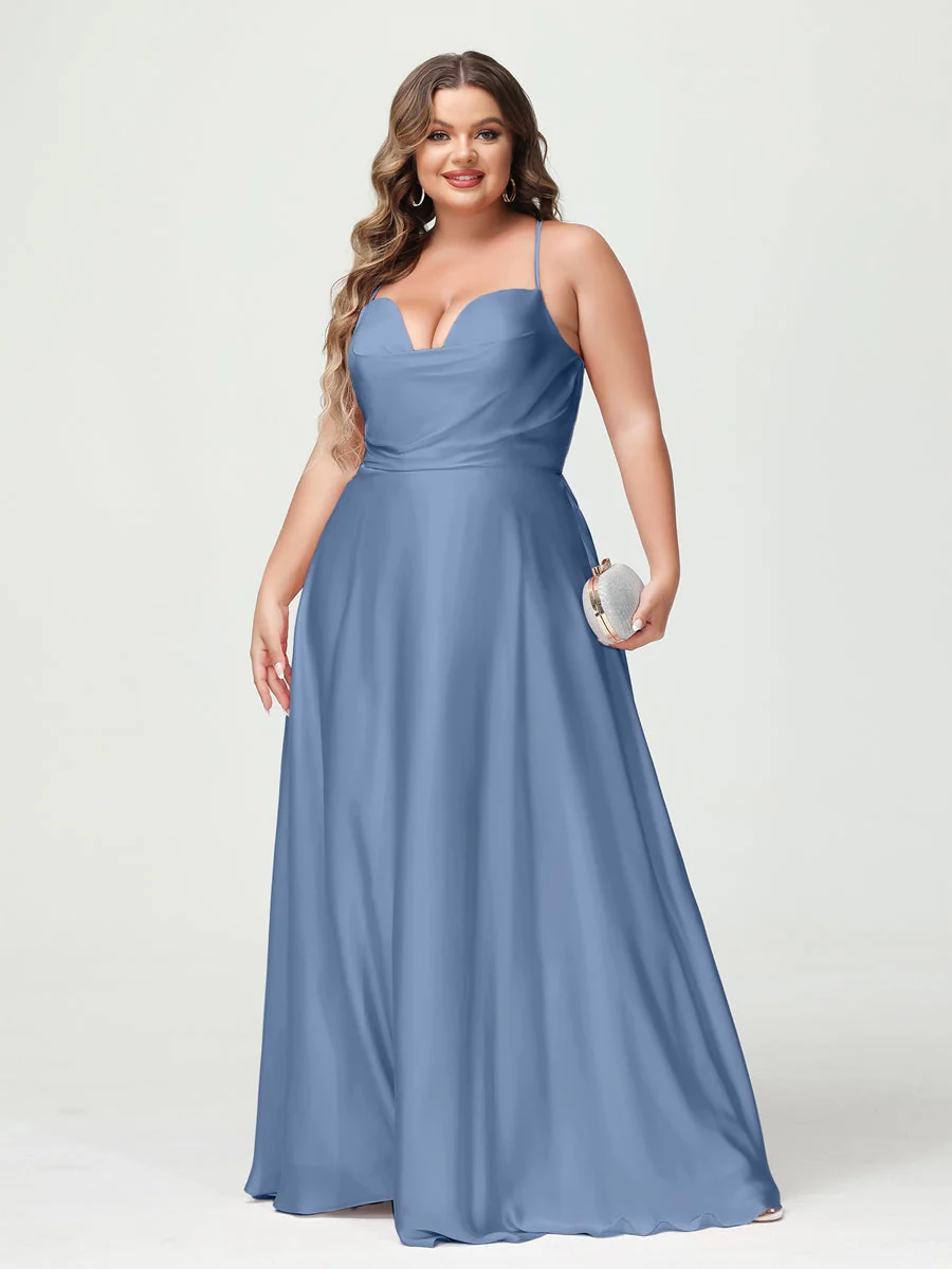 A-Line/Princess Spaghetti Straps Sleeveless Plus Size Bridesmaid Dresses - Image 40