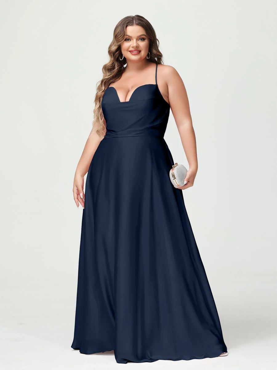 A-Line/Princess Spaghetti Straps Sleeveless Plus Size Bridesmaid Dresses - Image 45