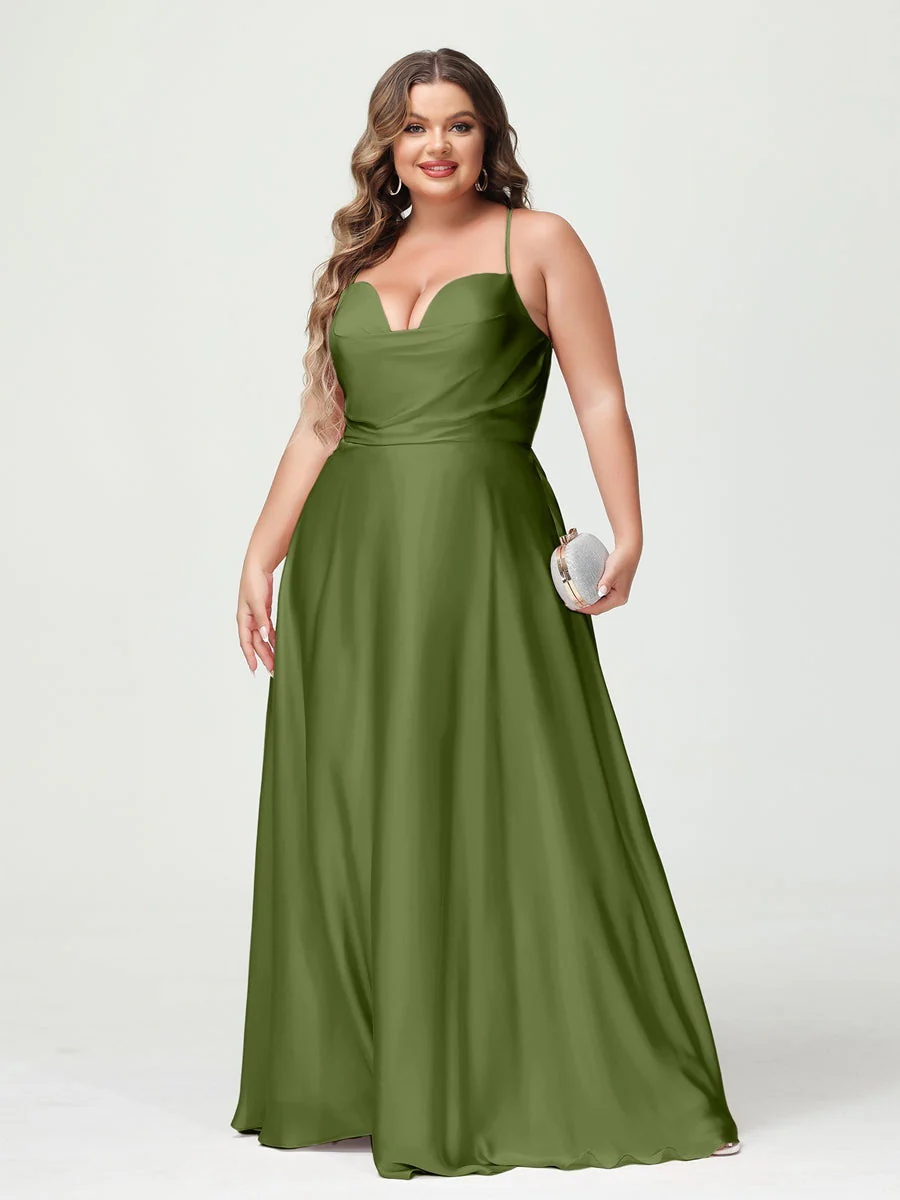 A-Line/Princess Spaghetti Straps Sleeveless Plus Size Bridesmaid Dresses - Image 49