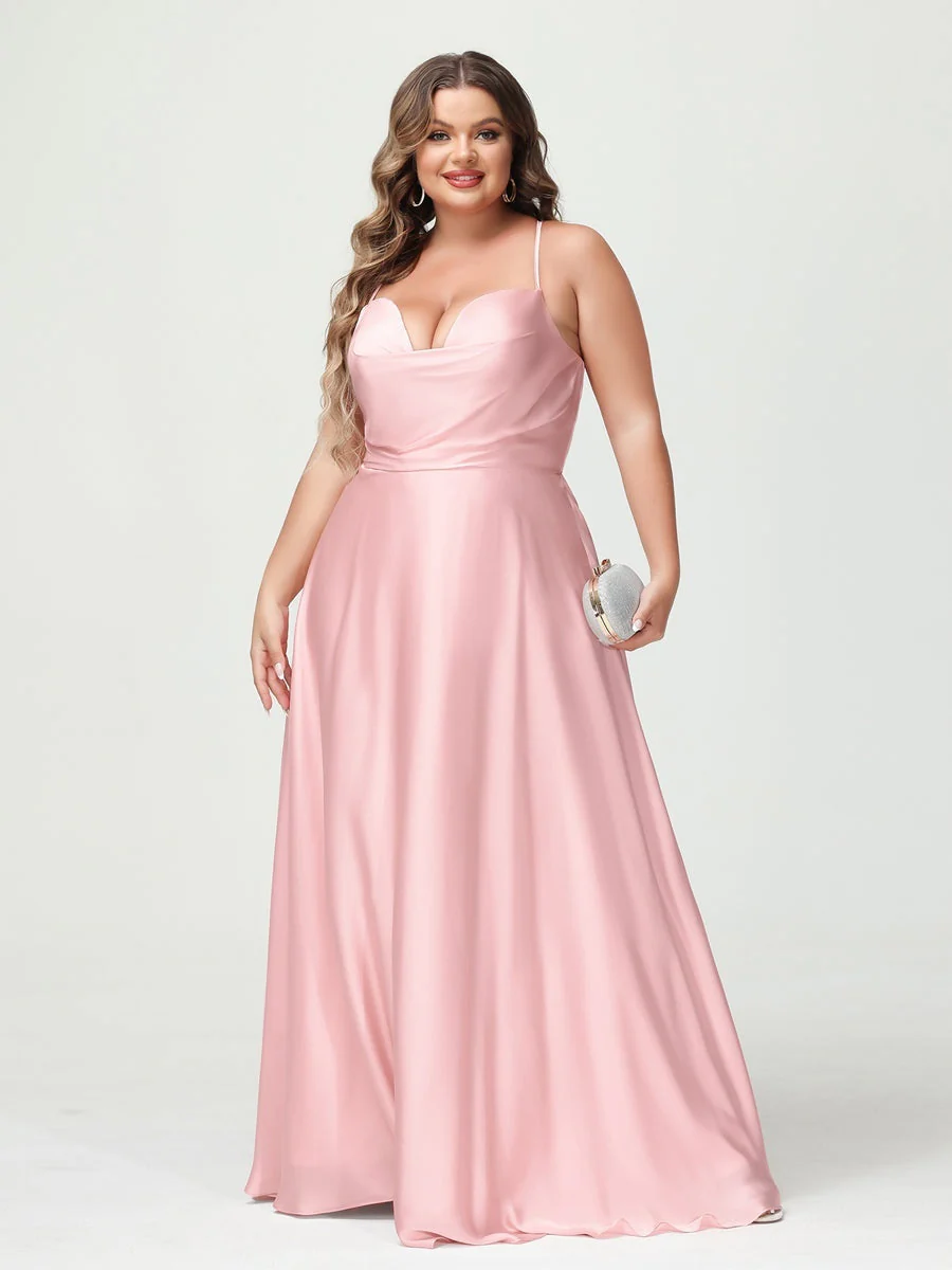 A-Line/Princess Spaghetti Straps Sleeveless Plus Size Bridesmaid Dresses - Image 58
