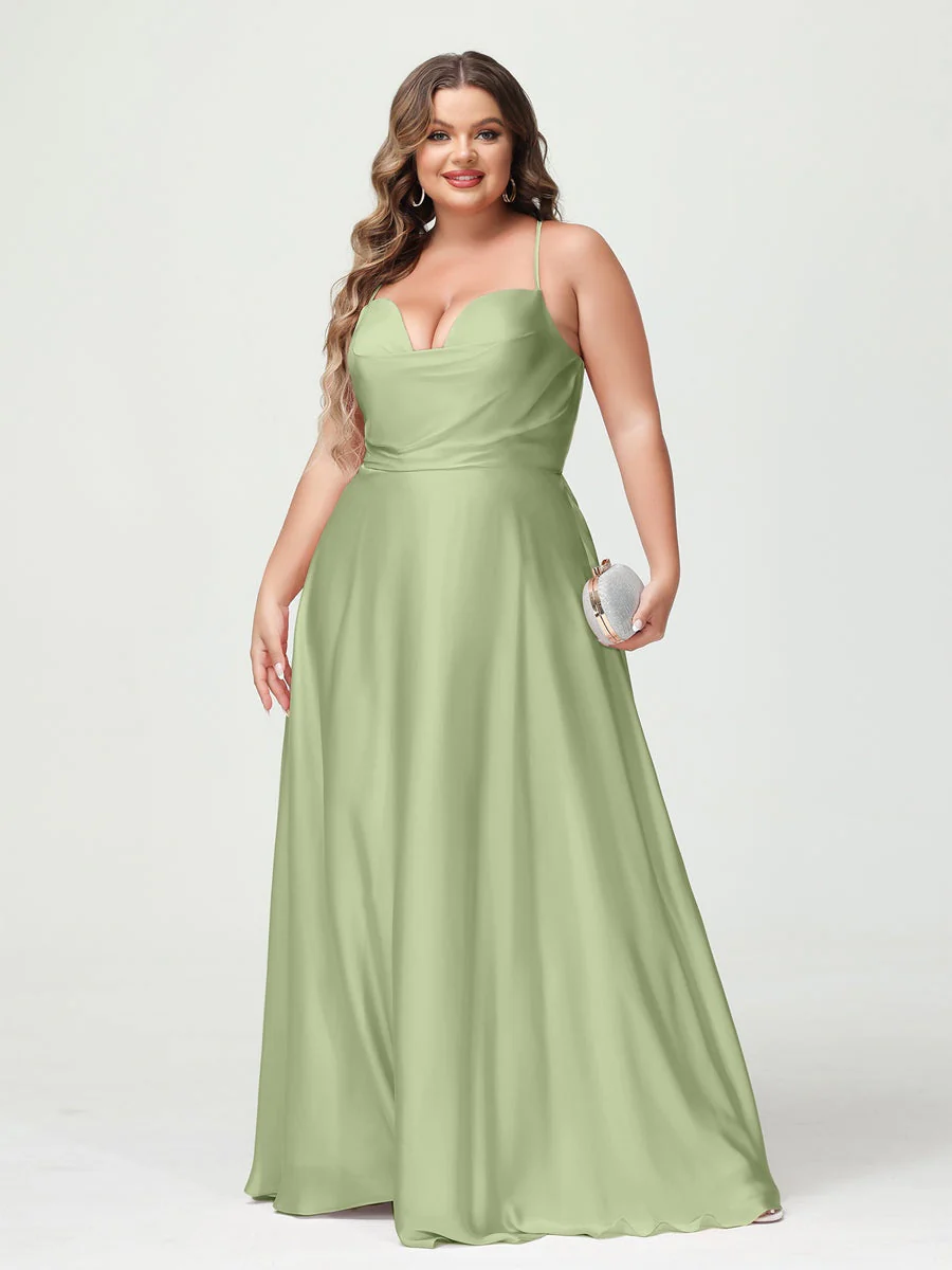 A-Line/Princess Spaghetti Straps Sleeveless Plus Size Bridesmaid Dresses - Image 9