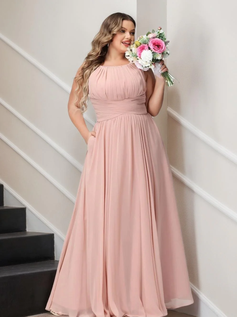 A-Line/Princess Spaghetti Straps Sleeveless Plus Size Bridesmaid Dresses with Pockets
