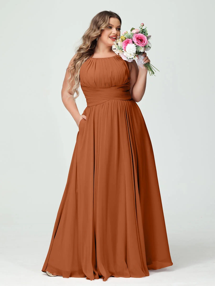 A-Line/Princess Spaghetti Straps Sleeveless Plus Size Bridesmaid Dresses with Pockets - Image 10