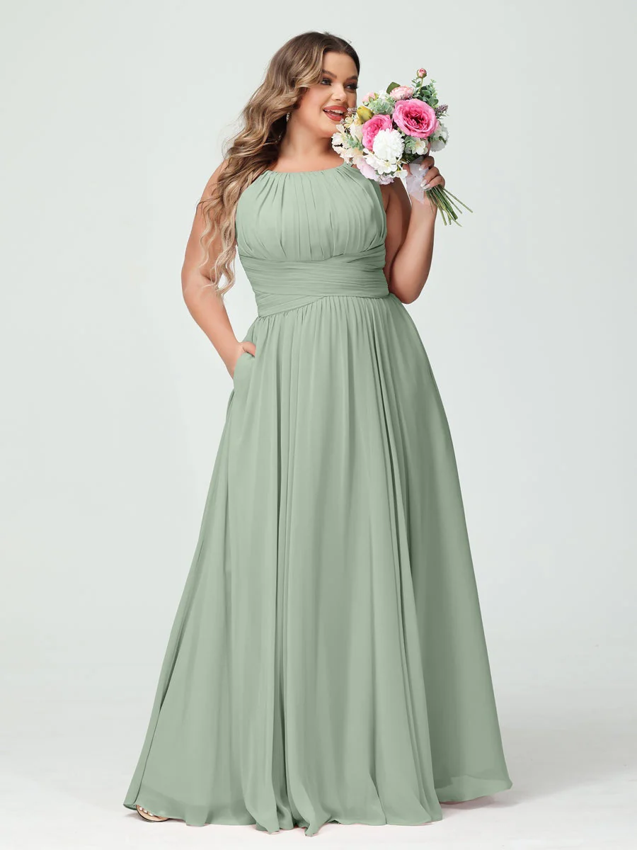 A-Line/Princess Spaghetti Straps Sleeveless Plus Size Bridesmaid Dresses with Pockets - Image 11