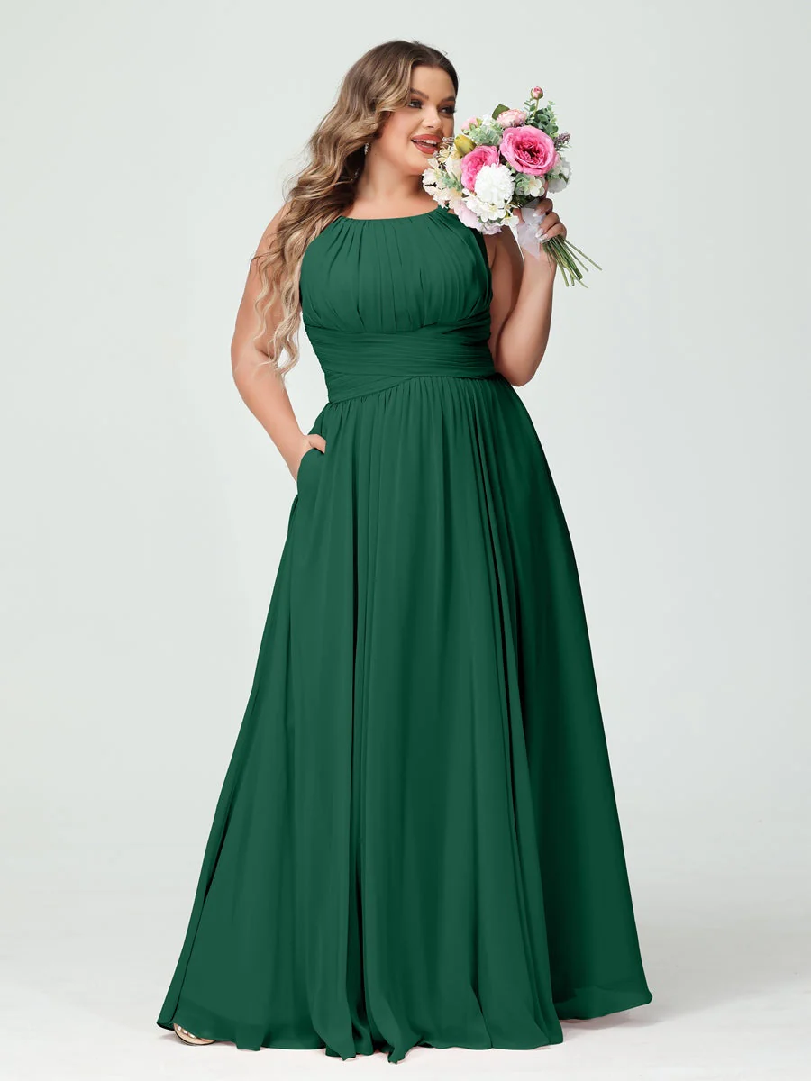 A-Line/Princess Spaghetti Straps Sleeveless Plus Size Bridesmaid Dresses with Pockets - Image 12