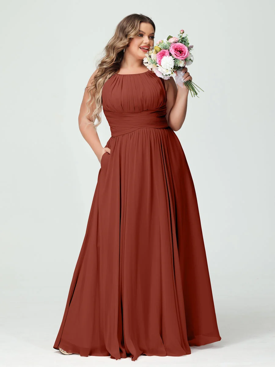 A-Line/Princess Spaghetti Straps Sleeveless Plus Size Bridesmaid Dresses with Pockets - Image 14