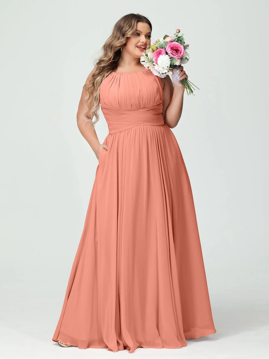 A-Line/Princess Spaghetti Straps Sleeveless Plus Size Bridesmaid Dresses with Pockets - Image 16