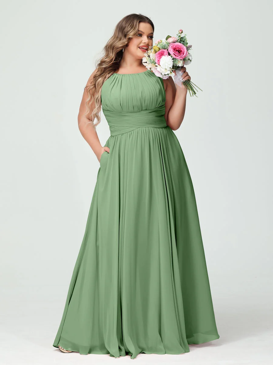 A-Line/Princess Spaghetti Straps Sleeveless Plus Size Bridesmaid Dresses with Pockets - Image 17
