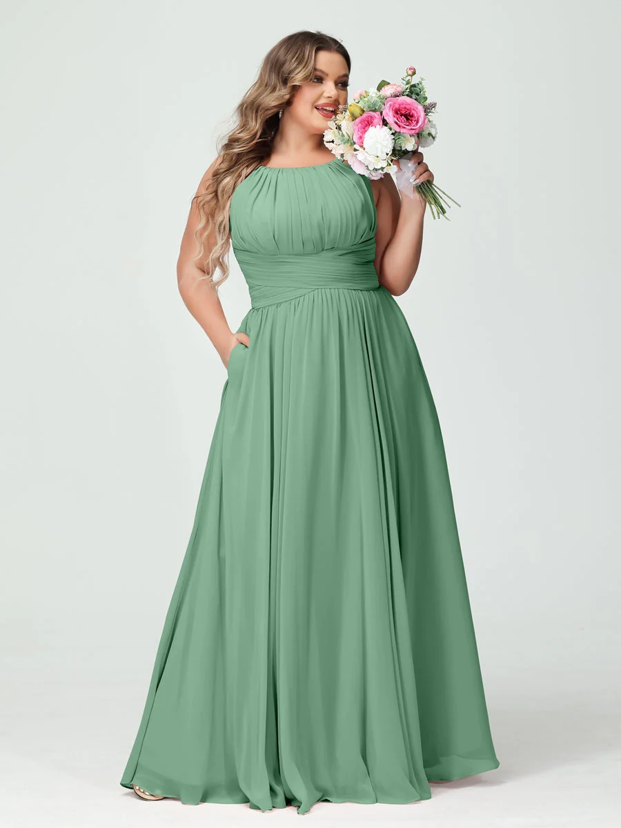 A-Line/Princess Spaghetti Straps Sleeveless Plus Size Bridesmaid Dresses with Pockets - Image 18