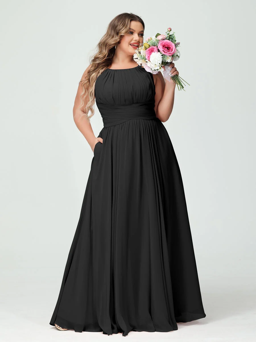 A-Line/Princess Spaghetti Straps Sleeveless Plus Size Bridesmaid Dresses with Pockets - Image 19