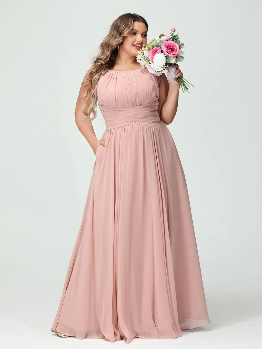 A-Line/Princess Spaghetti Straps Sleeveless Plus Size Bridesmaid Dresses with Pockets - Image 2