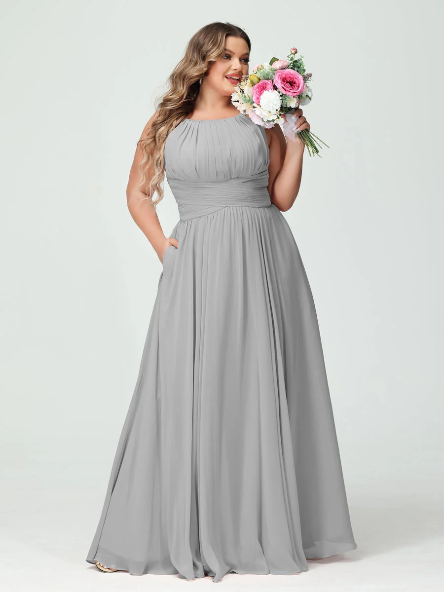 A-Line/Princess Spaghetti Straps Sleeveless Plus Size Bridesmaid Dresses with Pockets - Image 23