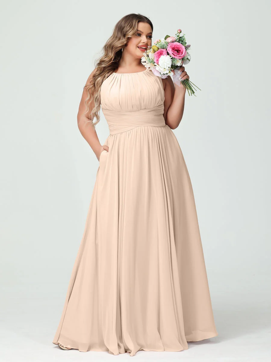 A-Line/Princess Spaghetti Straps Sleeveless Plus Size Bridesmaid Dresses with Pockets - Image 24