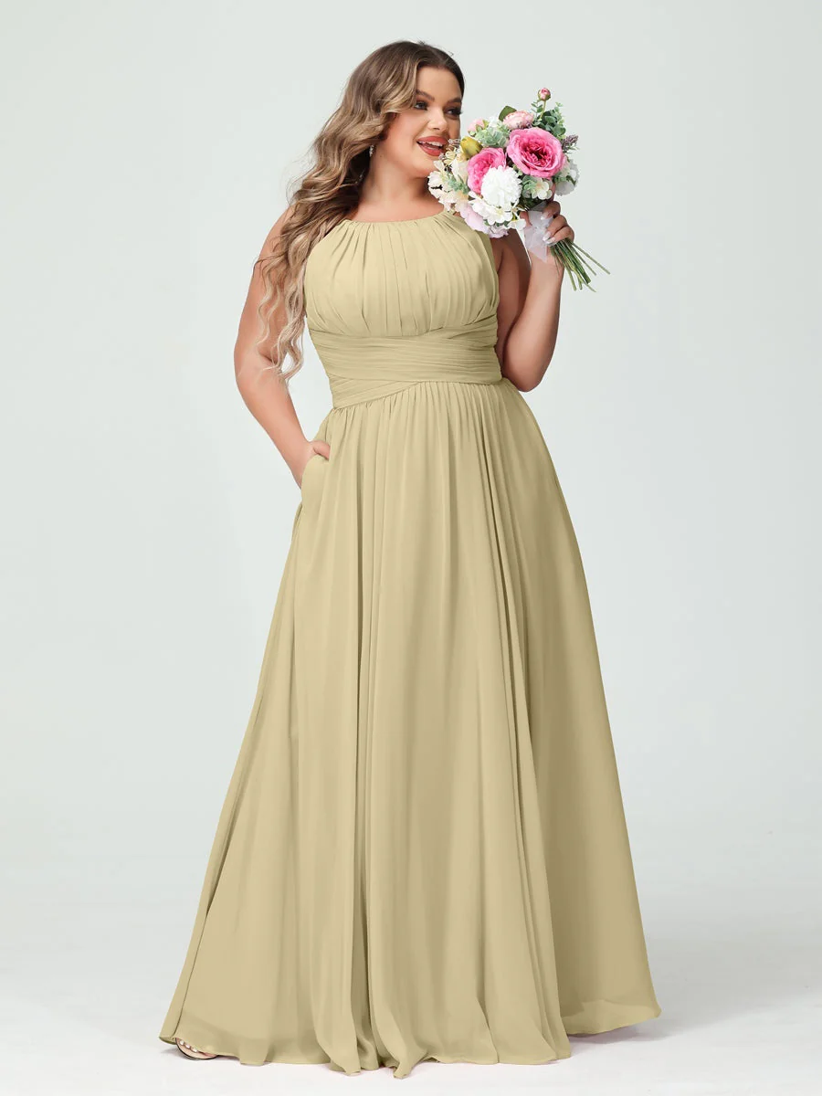 A-Line/Princess Spaghetti Straps Sleeveless Plus Size Bridesmaid Dresses with Pockets - Image 25