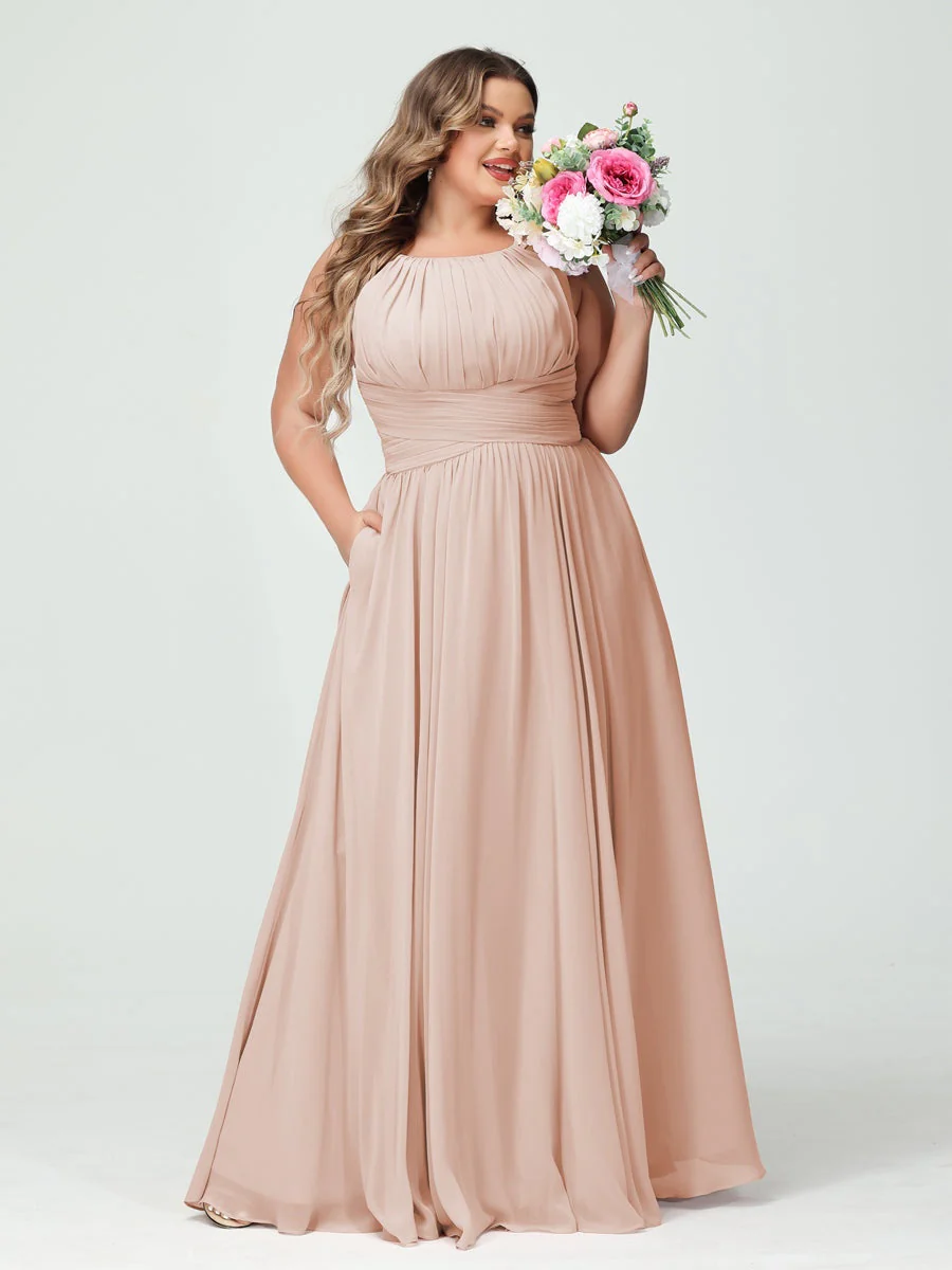 A-Line/Princess Spaghetti Straps Sleeveless Plus Size Bridesmaid Dresses with Pockets - Image 29