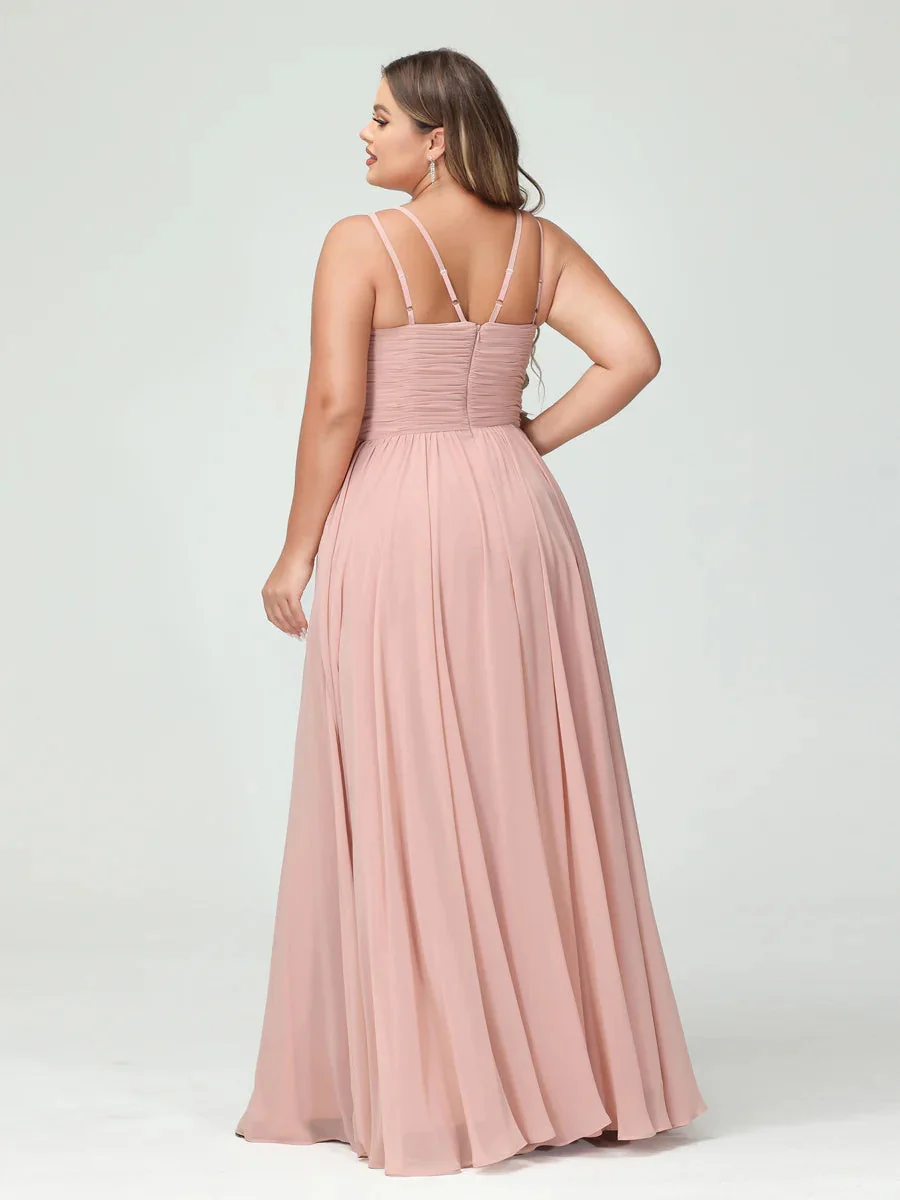 A-Line/Princess Spaghetti Straps Sleeveless Plus Size Bridesmaid Dresses with Pockets - Image 3