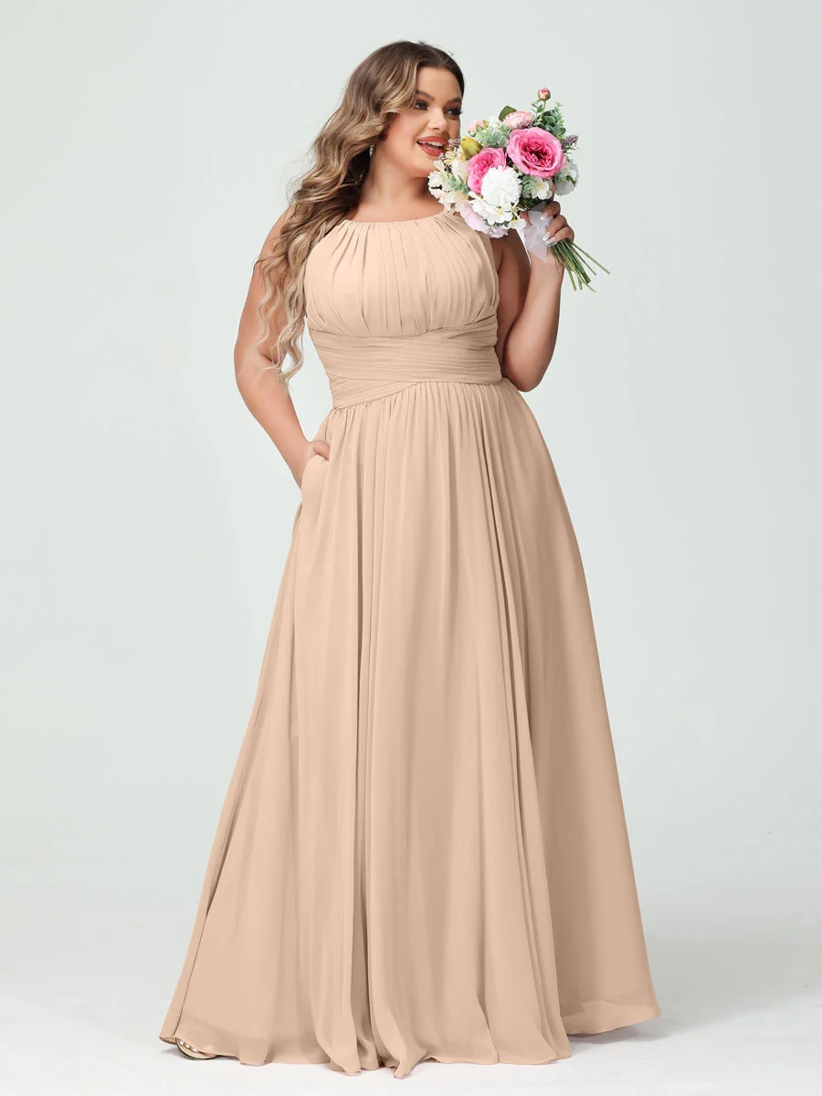 A-Line/Princess Spaghetti Straps Sleeveless Plus Size Bridesmaid Dresses with Pockets - Image 30