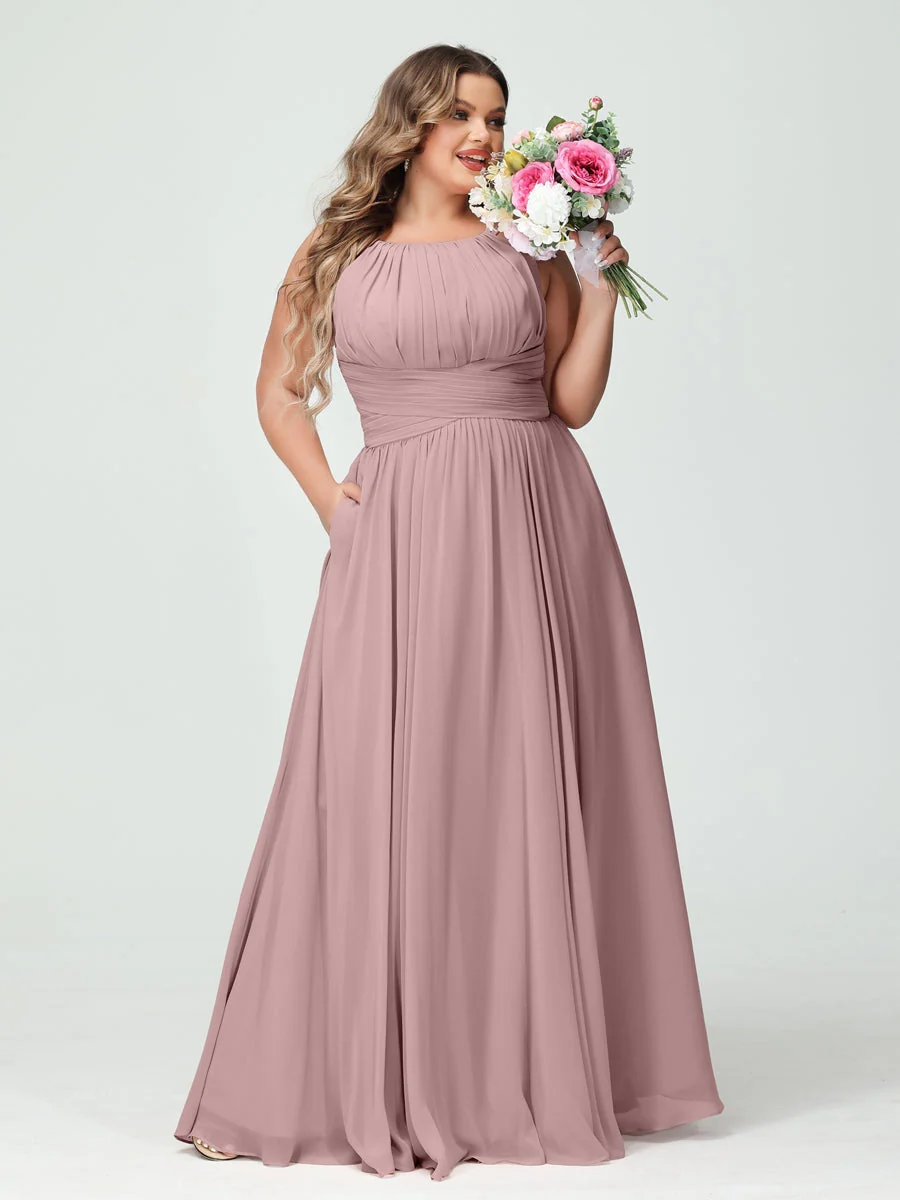 A-Line/Princess Spaghetti Straps Sleeveless Plus Size Bridesmaid Dresses with Pockets - Image 31