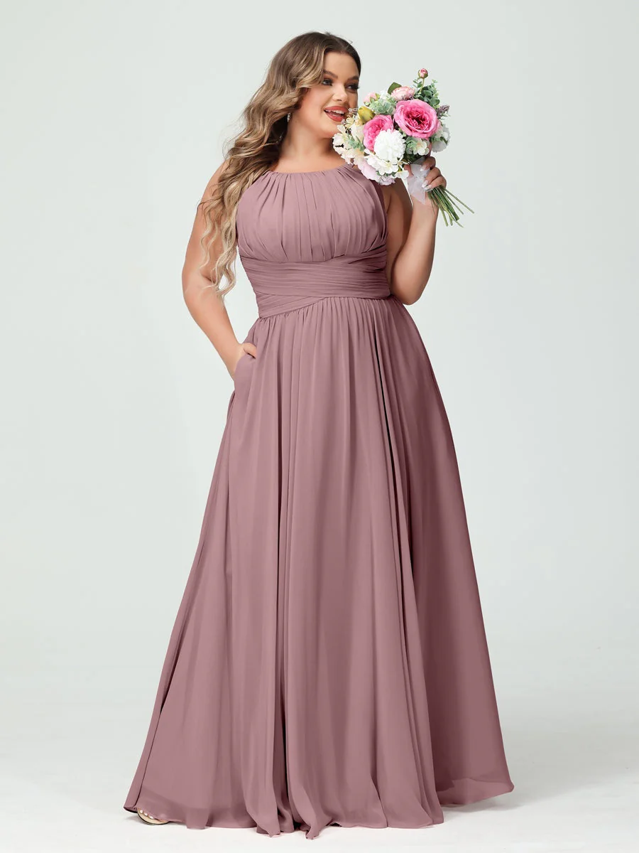 A-Line/Princess Spaghetti Straps Sleeveless Plus Size Bridesmaid Dresses with Pockets - Image 32