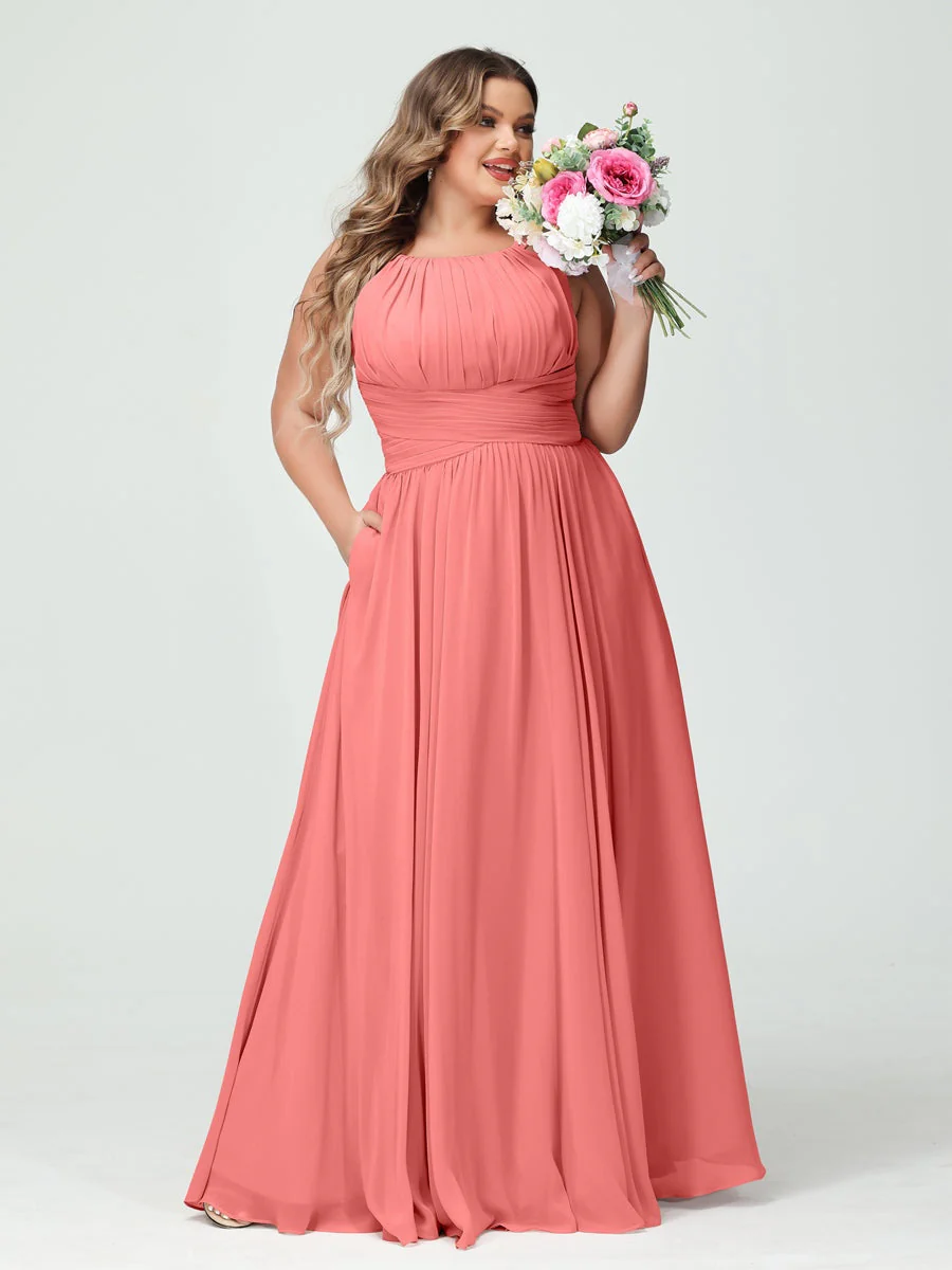 A-Line/Princess Spaghetti Straps Sleeveless Plus Size Bridesmaid Dresses with Pockets - Image 33