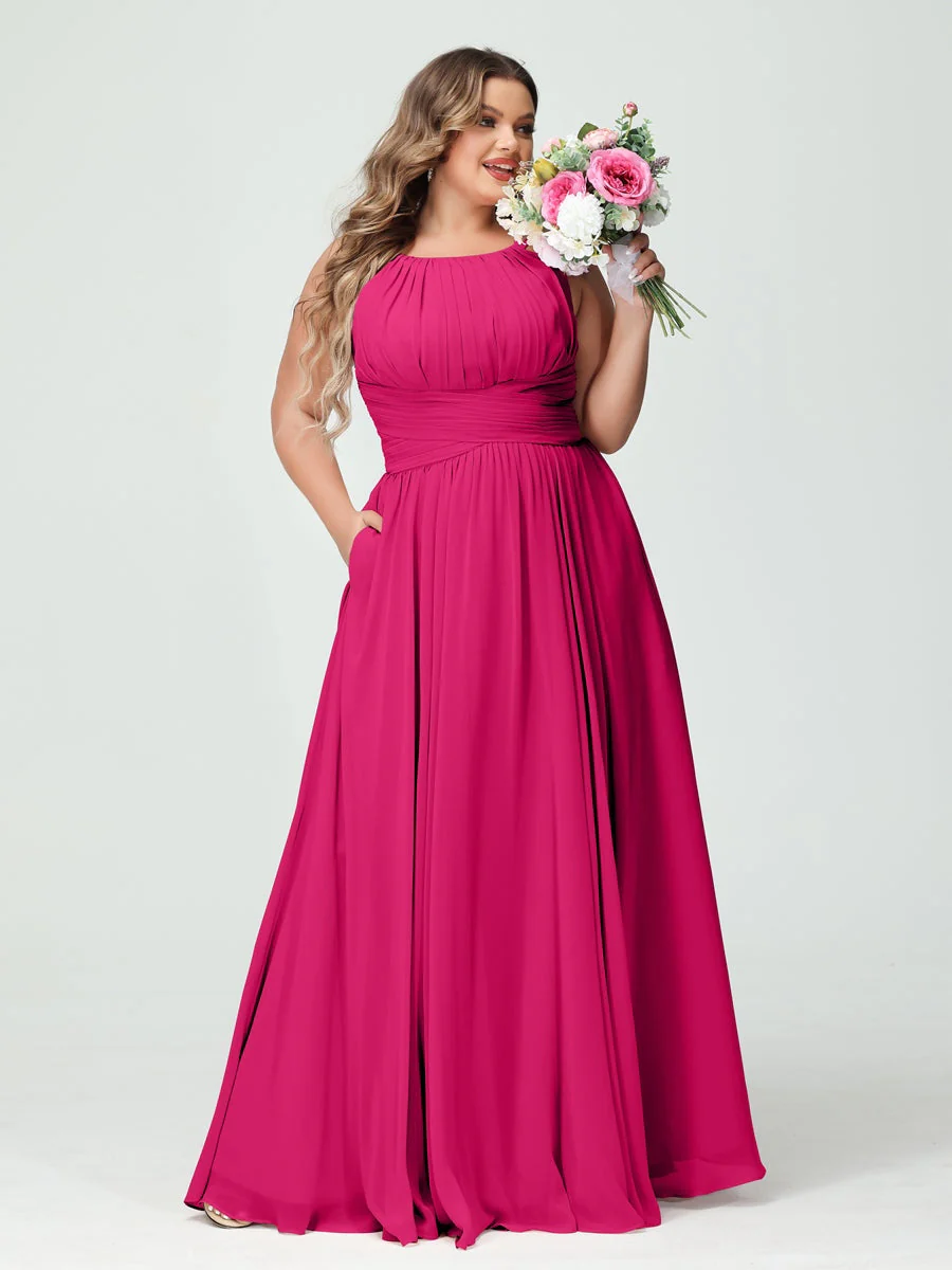 A-Line/Princess Spaghetti Straps Sleeveless Plus Size Bridesmaid Dresses with Pockets - Image 35