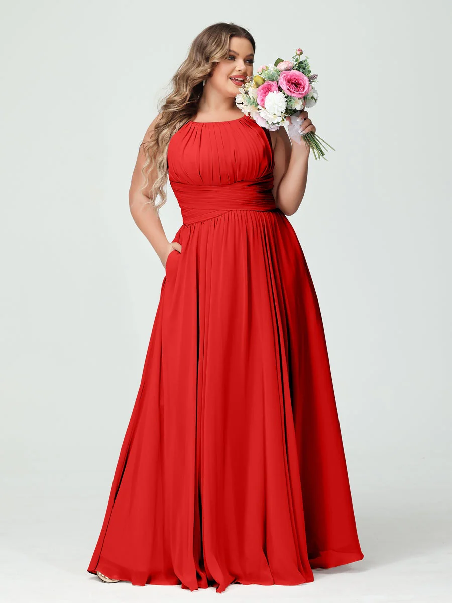A-Line/Princess Spaghetti Straps Sleeveless Plus Size Bridesmaid Dresses with Pockets - Image 37