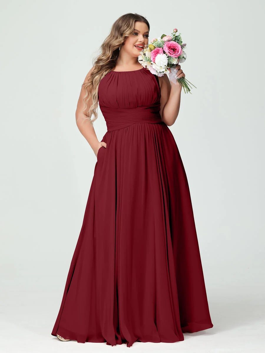 A-Line/Princess Spaghetti Straps Sleeveless Plus Size Bridesmaid Dresses with Pockets - Image 38