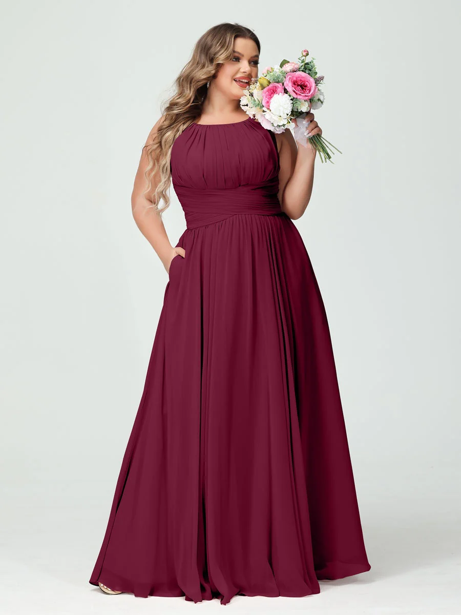 A-Line/Princess Spaghetti Straps Sleeveless Plus Size Bridesmaid Dresses with Pockets - Image 39