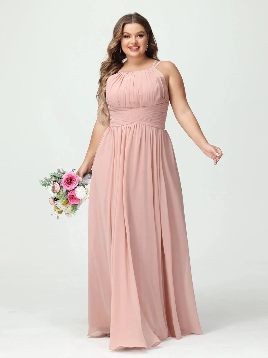 A-Line/Princess Spaghetti Straps Sleeveless Plus Size Bridesmaid Dresses with Pockets - Image 4