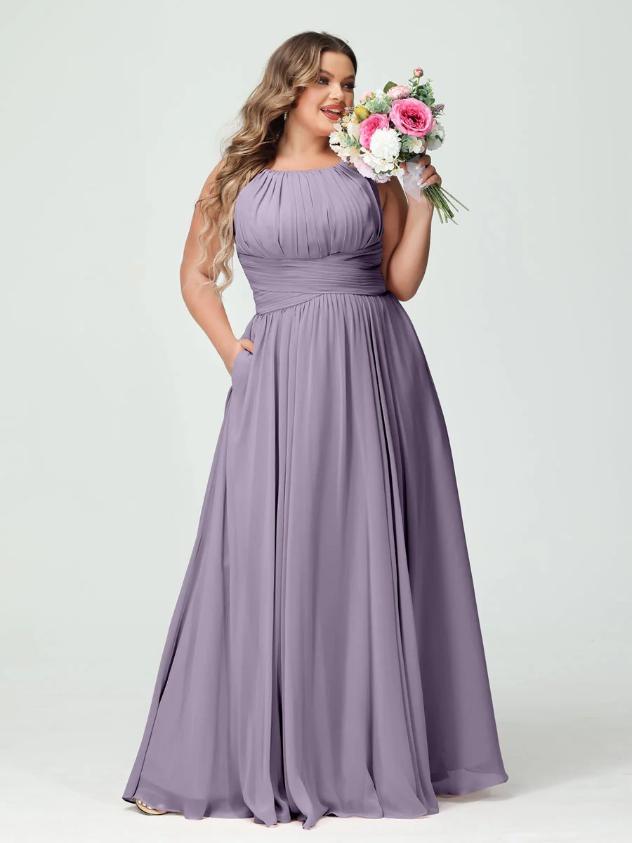 A-Line/Princess Spaghetti Straps Sleeveless Plus Size Bridesmaid Dresses with Pockets - Image 40