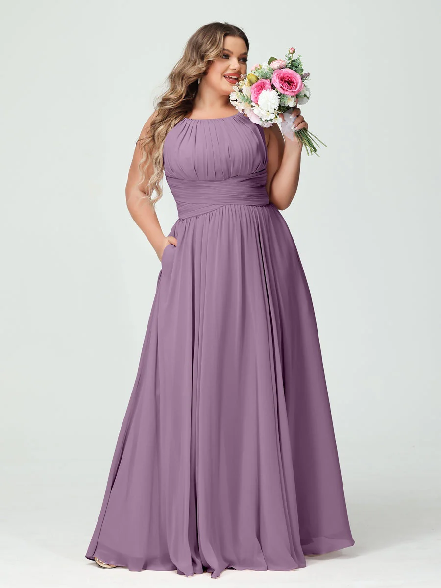 A-Line/Princess Spaghetti Straps Sleeveless Plus Size Bridesmaid Dresses with Pockets - Image 41