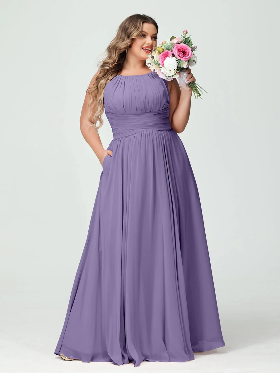 A-Line/Princess Spaghetti Straps Sleeveless Plus Size Bridesmaid Dresses with Pockets - Image 42