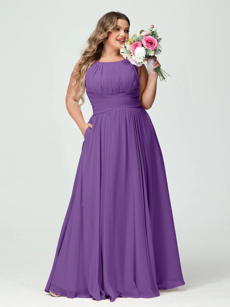 A-Line/Princess Spaghetti Straps Sleeveless Plus Size Bridesmaid Dresses with Pockets - Image 43