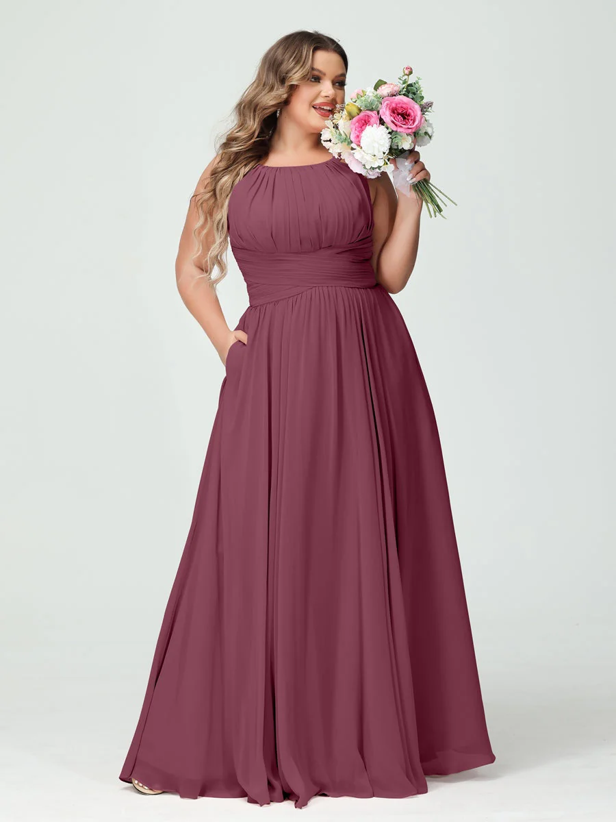 A-Line/Princess Spaghetti Straps Sleeveless Plus Size Bridesmaid Dresses with Pockets - Image 44